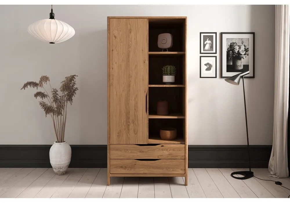Гардероб от масивен дъб естествен 90x188 cm Twig – The Beds