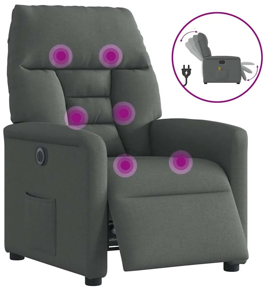 3303023 vidaXL Електрически масажен реклайнер стол, тъмносив, текстил