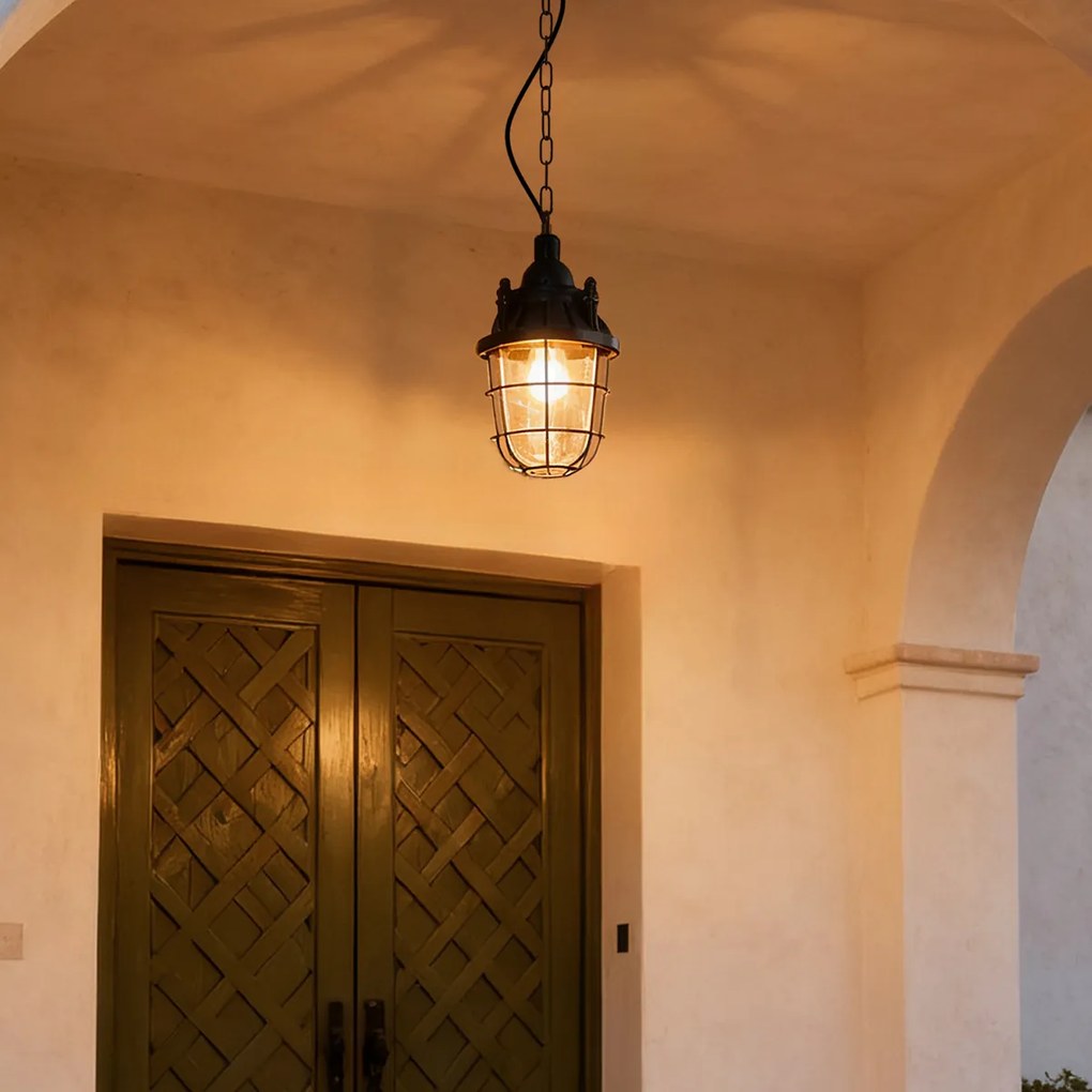 Индустриална висяща лампа черна със стъкло - Cabin