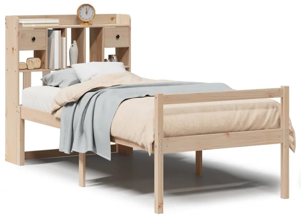 3322041 vidaXL Легло с рафтове за книги, без матрак, 90x190 см, бор масив