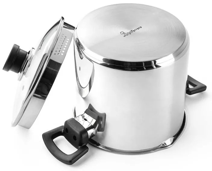 Дълбока тенджера Luigi Ferrero Sophia FR-3407, 20x18 см, 5.6 л, Стомана 18/10, Стъклен капак с отвор за пара, Индукция, Инокс