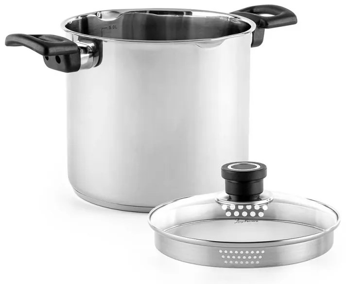 Дълбока тенджера Luigi Ferrero Sophia FR-3407, 20x18 см, 5.6 л, Стомана 18/10, Стъклен капак с отвор за пара, Индукция, Инокс