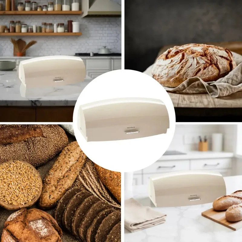 Кутия за хляб Klausberg KB 7932, 45 см, Ергономична дръжка, Метална, Бежов