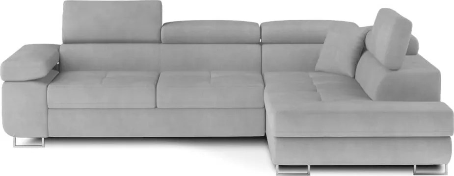 Светлосив кадифен разтегателен ъглов диван с място за съхранение (десен ъгъл L форма) Anton – ELTAP