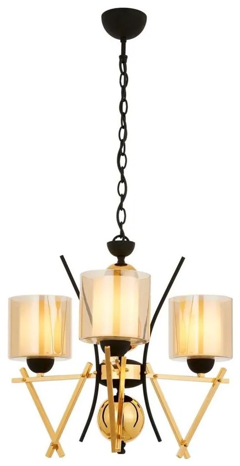 Полилей на верига VARANA 3xE27/40W/230V черен/златен