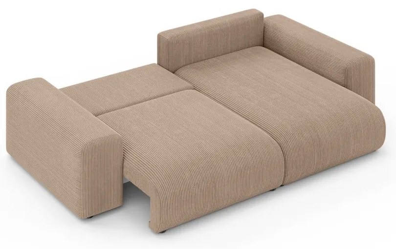 Бежов разтегателен ъглов диван с място за съхранение от рипсено кадифе (променлив) Luma – Ropez