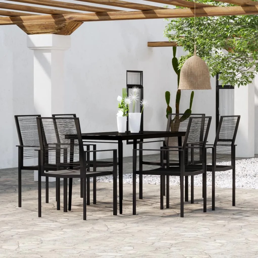 3099206 vidaXL Градински трапезен комплект, 7 части, черен