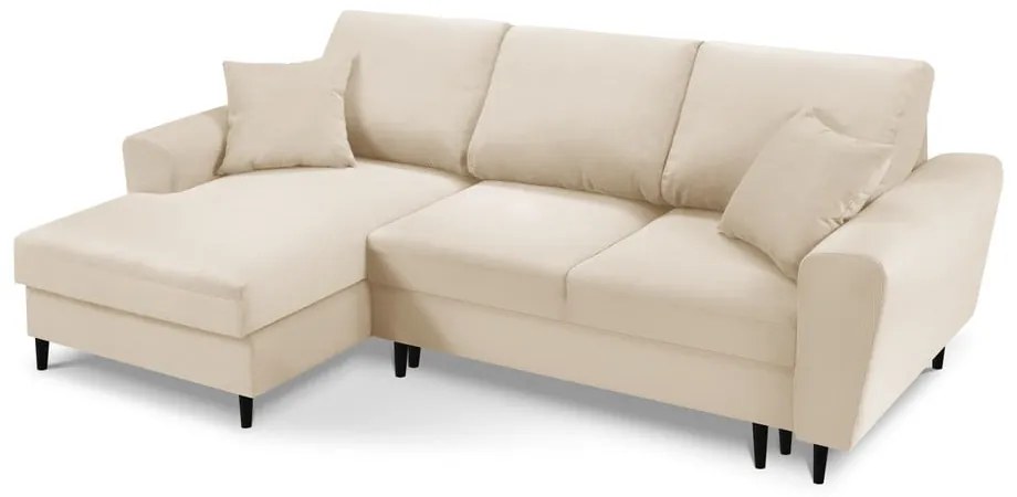 Бежов велурен разтегателен диван , ляв ъгъл Moghan - Micadoni Home