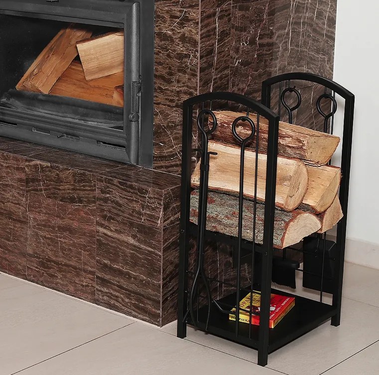 Стойка за дърва за камина 4в1 с аксесоари