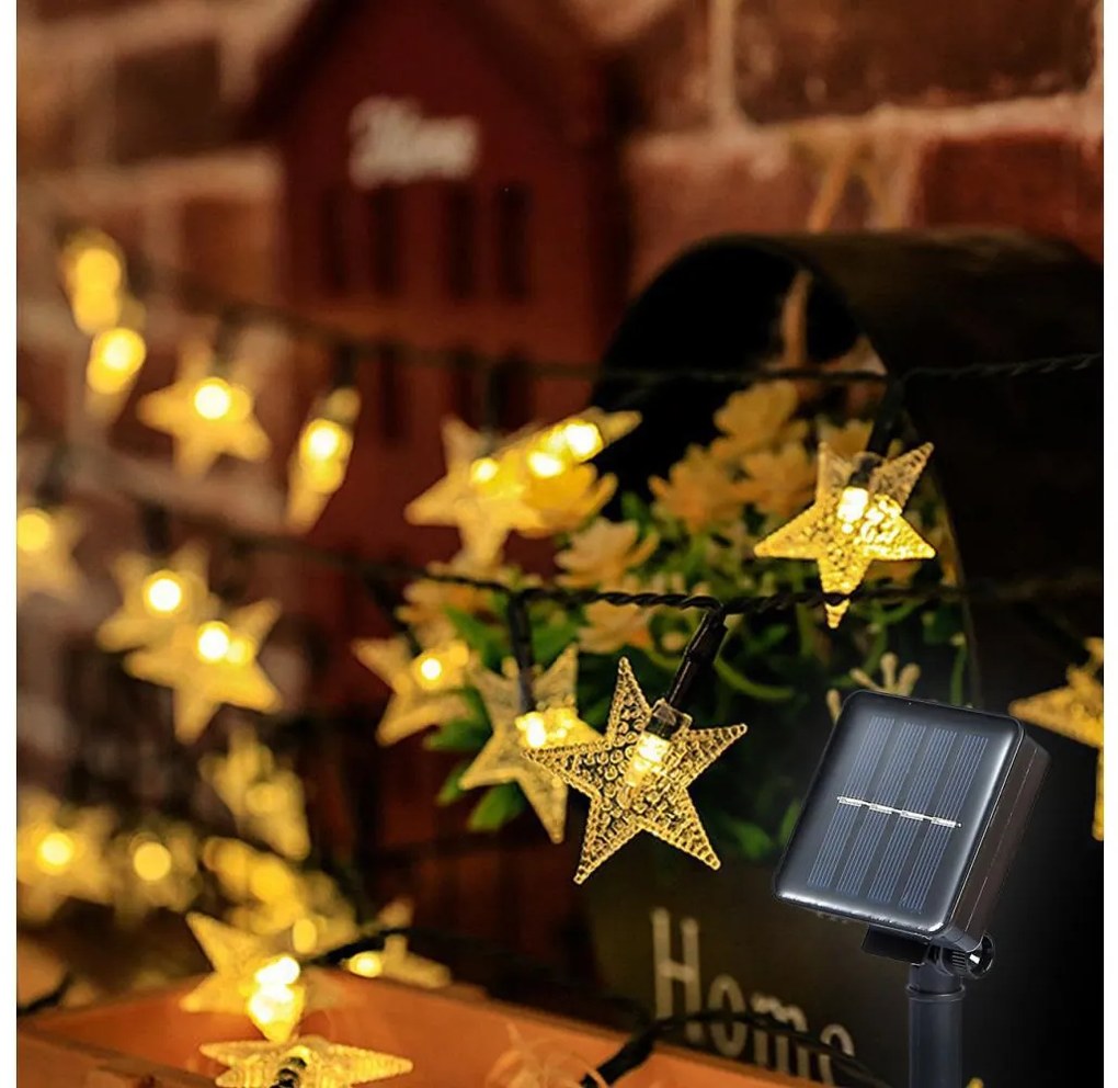 Brilagi - LED соларна декоративна верига STARS 50 LED/8 функции 7м IP65 топло бя