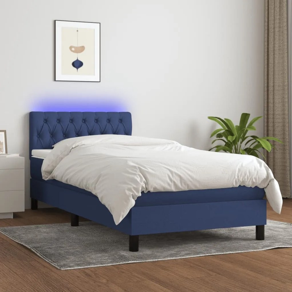 3133379 vidaXL Боксспринг легло с матрак и LED, синьо, 100x200 см, плат