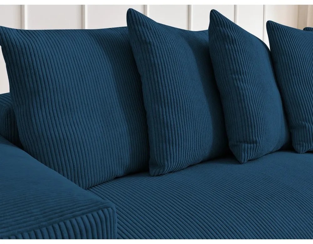 Син сгъваем/с място за съхранение ъглов диван от рипсено кадифе Voltaire – Bobochic Paris