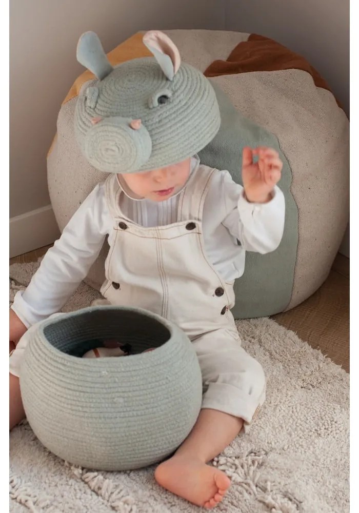 Светлосива текстилна детска кошница за играчки ø 25x30 cm Henry the Hippo – Lorena Canals