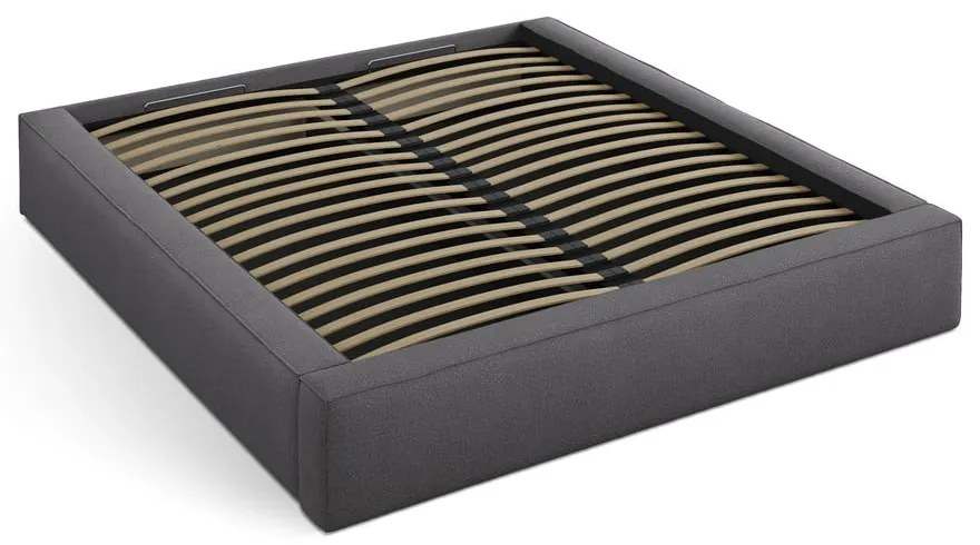 Тъмносиво двойно легло 160x200 cm тапицирано с място за съхранение с включена подматрачна рамка Simon Olivia – Micadoni