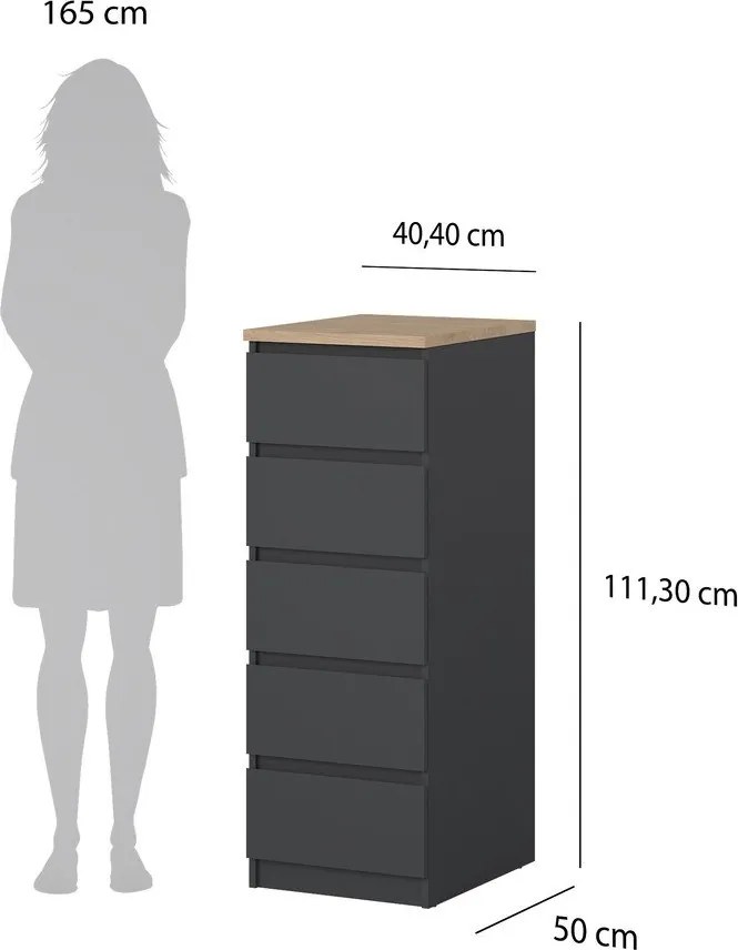 Тъмносив скрин 40x111x50 cm Naia – Tvilum