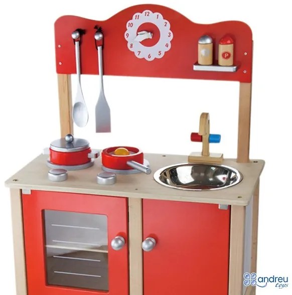 Andreu toys - Голяма червена кухня с аксесоари
