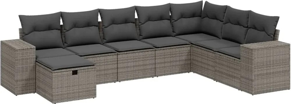 3264516 vidaXL Градински комплект диван с възглавници 8 части сив полиратан