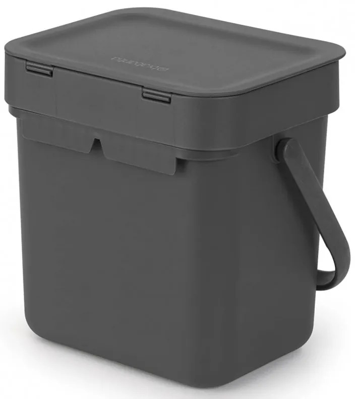 Кош за разделно събиране на боклук Brabantia Sort&Go 1003230, 3 л, Дръжка, Възможност за стенен монтаж, Тъмносив
