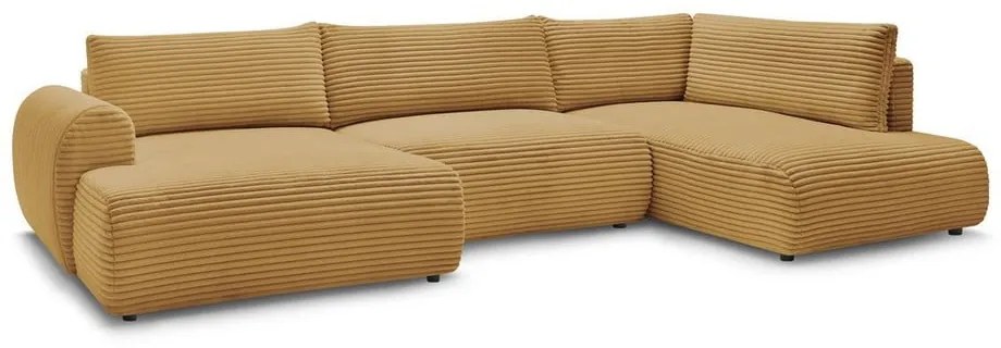 Сгъваем/с място за съхранение ъглов диван от рипсено кадифе в цвят горчица (десен ъгъл/U форма) Lucien – Bobochic Paris