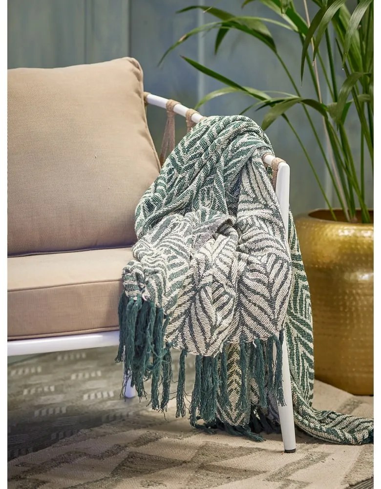 Зелено/бежово одеяло от рециклиран памук 130x160 cm Ugento – Bloomingville