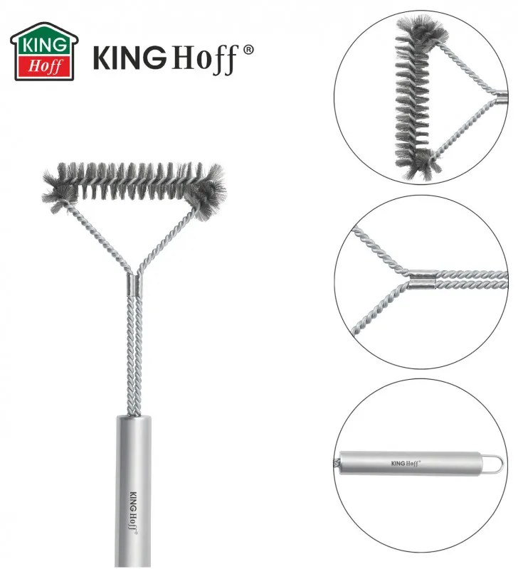 Четка за почистване на барбекю Kinghoff KH 1915, 41.5 см, Ергономична дръжка, Стоманени влакна, Инокс