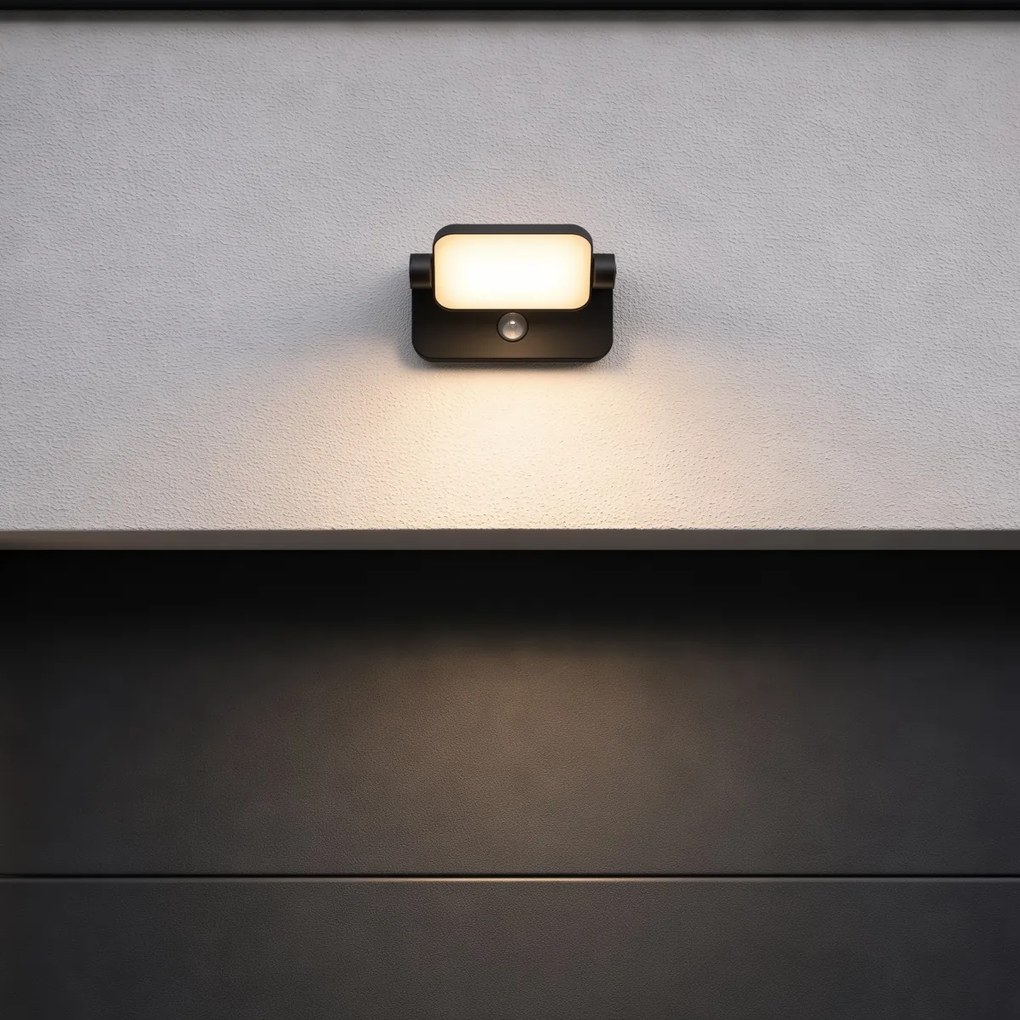 Външна стенна лампа черна с LED регулируема с датчик за движение - Kamile