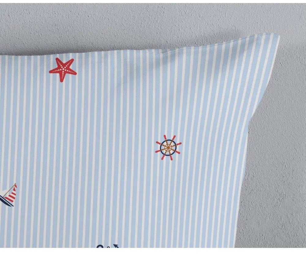 Бяло-синьо единично памучно спално бельо 140x200 cm Yachtclub – Good Morning