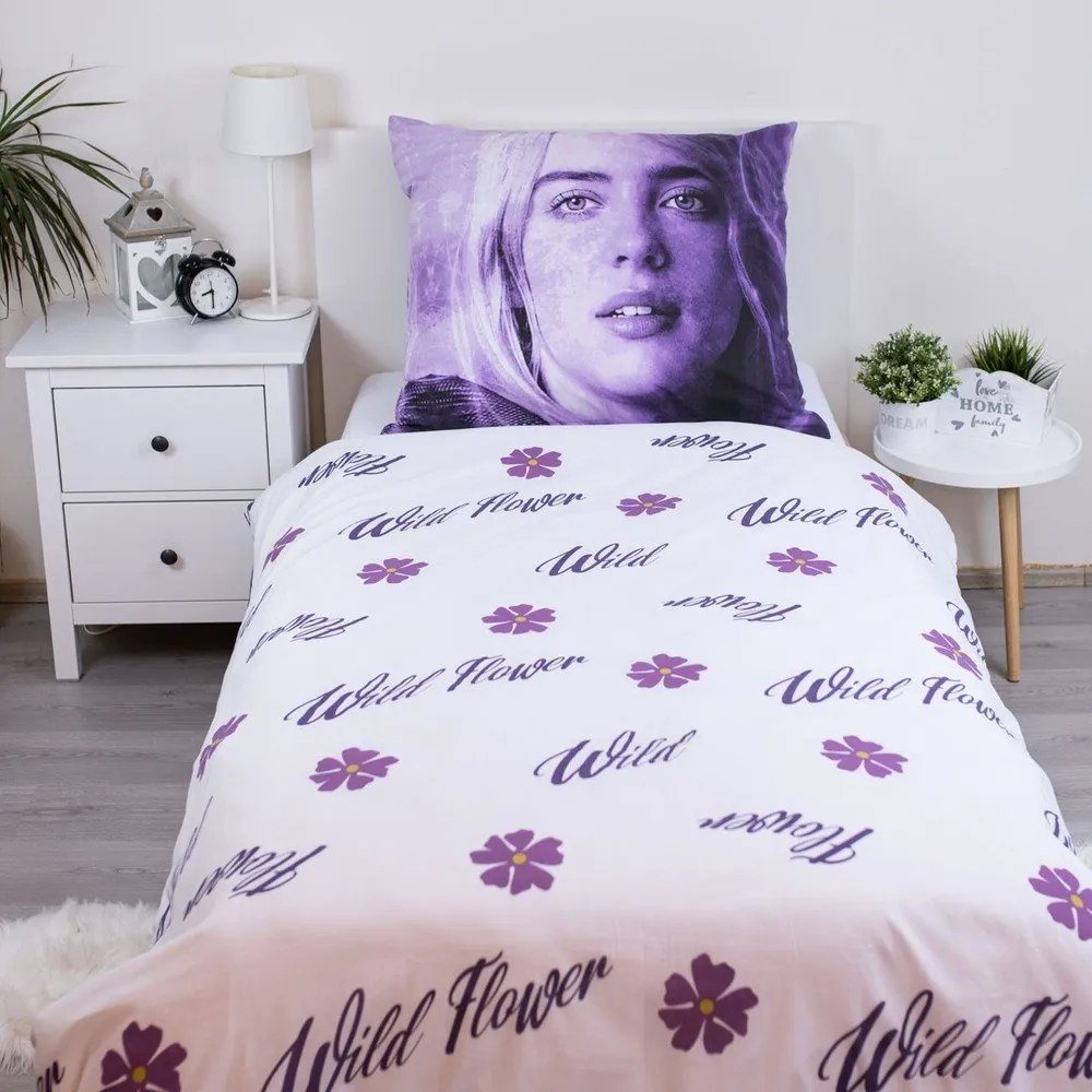Лилаво единично памучно детско спално бельо 200x140 cm Billie Eilish – Jerry Fabrics