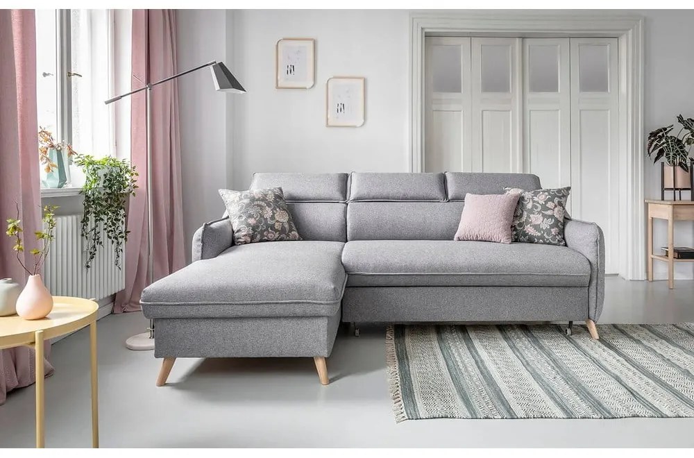 Светлосив ъглов разтегателен диван, ляв ъгъл Sweet Harmony - Miuform