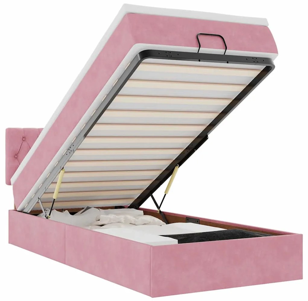 3312673 vidaXL Османска легло с матрак и LED, розово, 90x200 см, кадифе