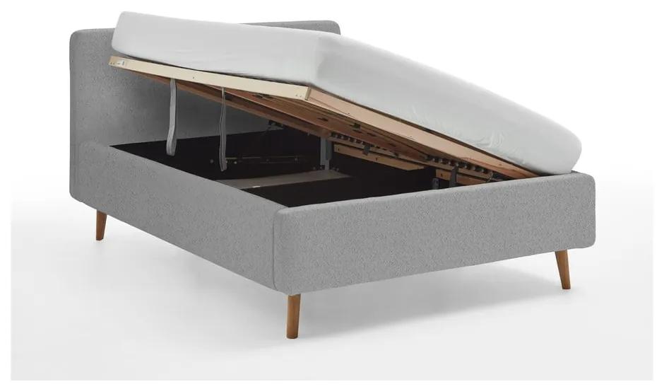 Сиво тапицирано двойно легло с място за съхранение с решетка 140x200 cm Mattis - Meise Möbel