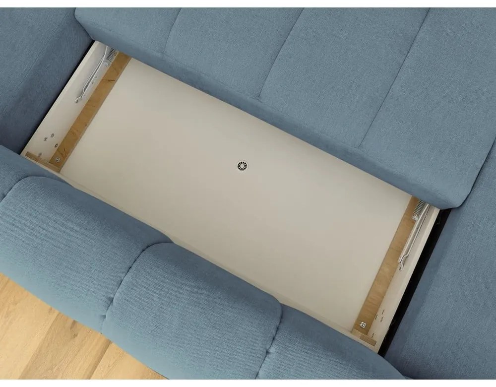 Син сгъваем/с място за съхранение ъглов диван (десен ъгъл/U форма) Fuji – Bobochic Paris