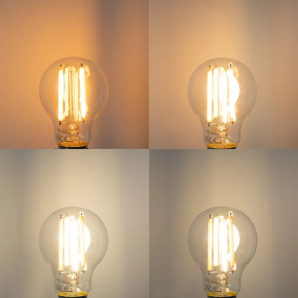 Комплект от 5 интелигентни LED крушки E27 с димиране по Келвин A60 прозрачни 7W 806 lm 1800-3000K
