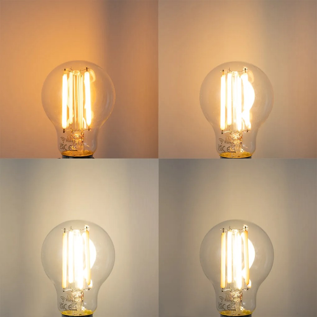 Комплект от 5 смарт E27 димируеми LED крушки Kelvin A60 прозрачни 7W 806 lm 1800-3000K