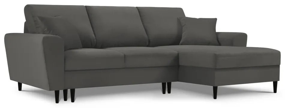 Тъмносив разтегателен ъглов диван с място за съхранение от рипсено кадифе (десен ъгъл) Kyoto – Cosmopolitan Design