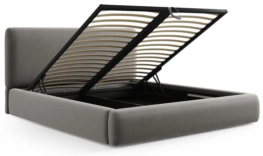 Сиво двойно тапицирано легло с място за съхранение с включена подматрачна рамка 140x200 cm Colonel – Cosmopolitan Design