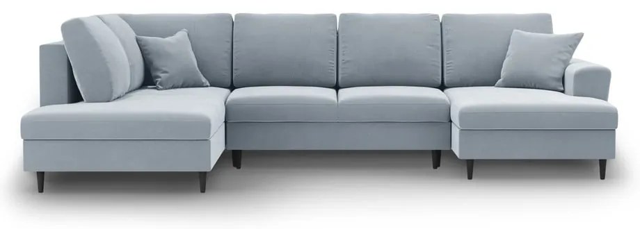 Светлосин кадифен разтегателен ъглов диван с място за съхранение (ляв ъгъл/U форма) Kyoto – Cosmopolitan Design