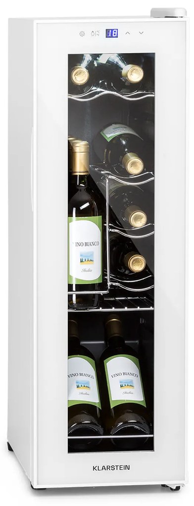 Klarstein Shiraz 12 Slim, охладител за вино, 32 л/12 бутилки, сензорен панел за управление, 85 W, 5 - 18 °C