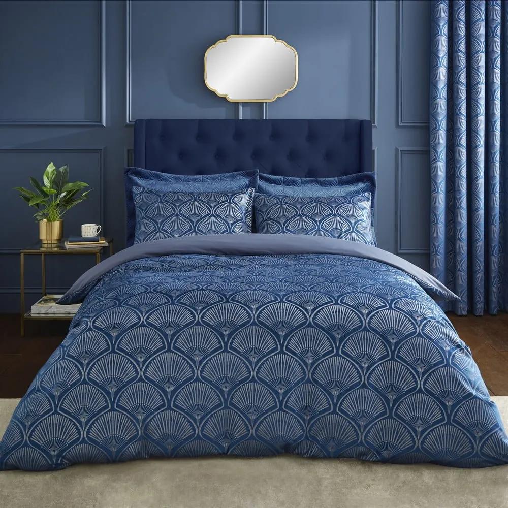 Синьо спално бельо за двойно легло 200x200 cm Art Deco Pearl - Catherine Lansfield