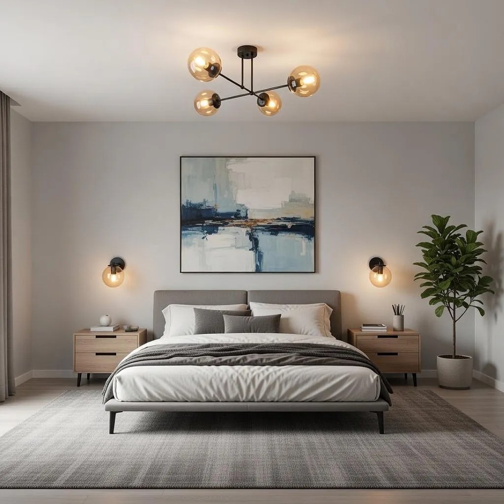 Плафон ГАРДА, черен/мед, 4xE27