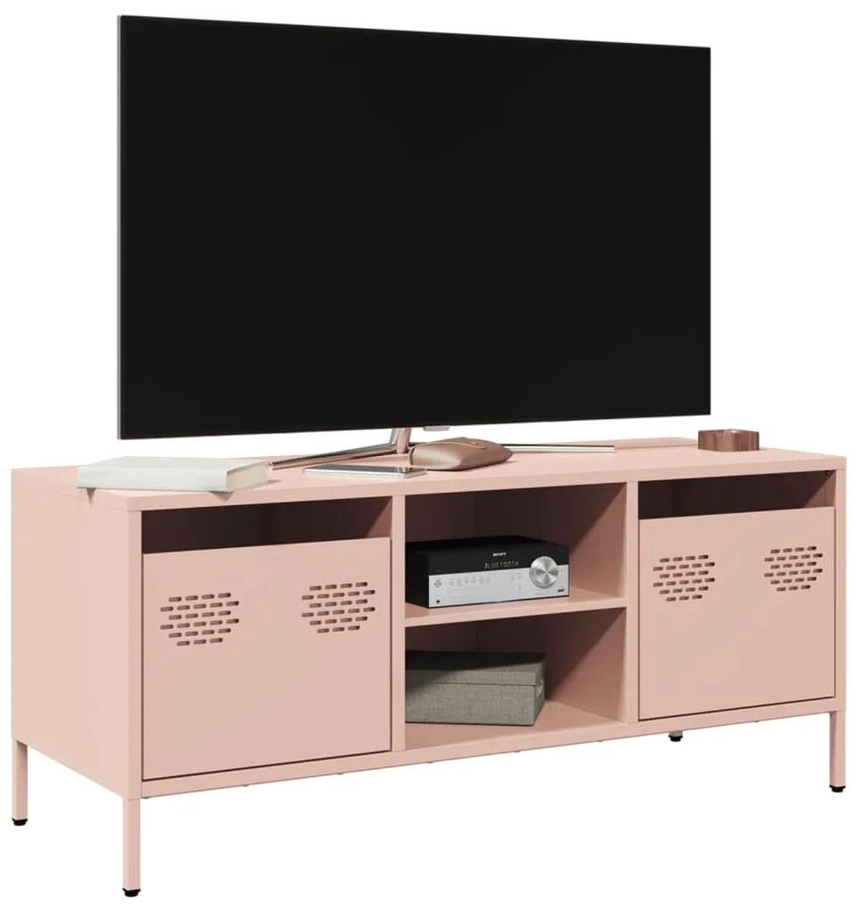 851299 vidaXL ТВ шкаф, розов, 101,5x39x43,5 см, студеновалцувана стомана