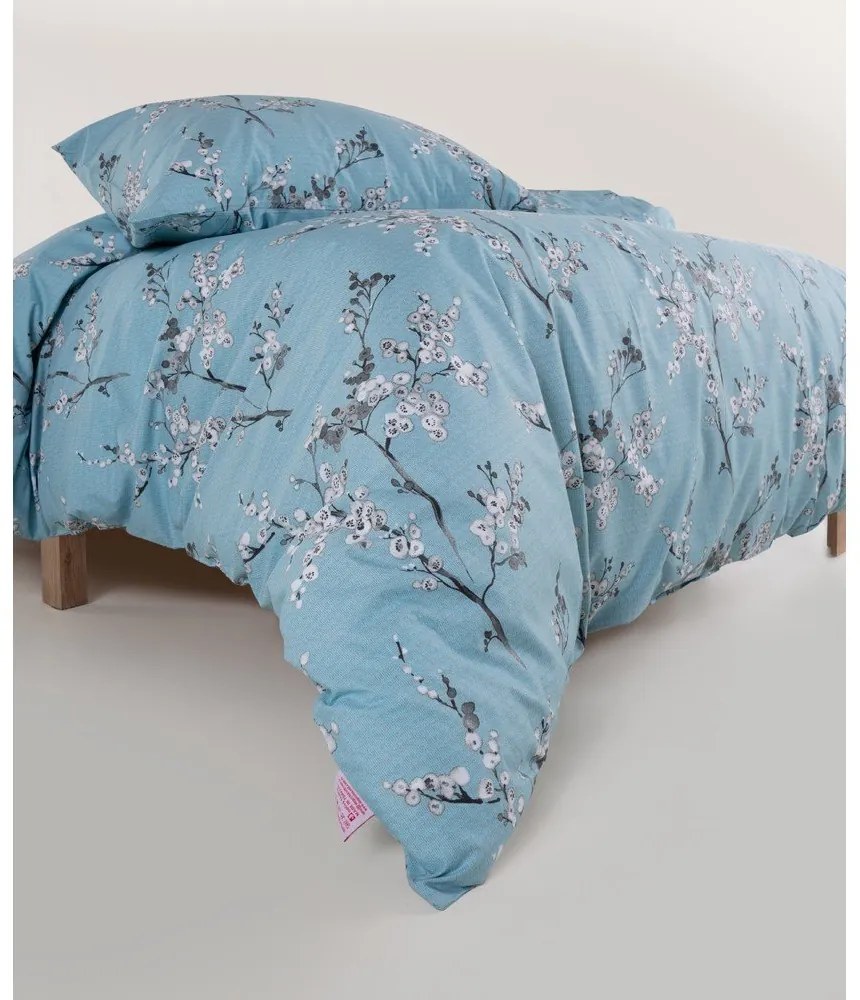 Синьо двойно удължено спално бельо от памук Renforcé 240x220 cm Blue Floral – Mila Home Luxury