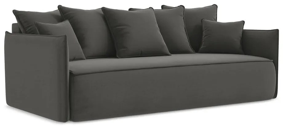 Тъмносив кадифен разтегателен диван с място за съхранение 225 cm Hula – Makamii