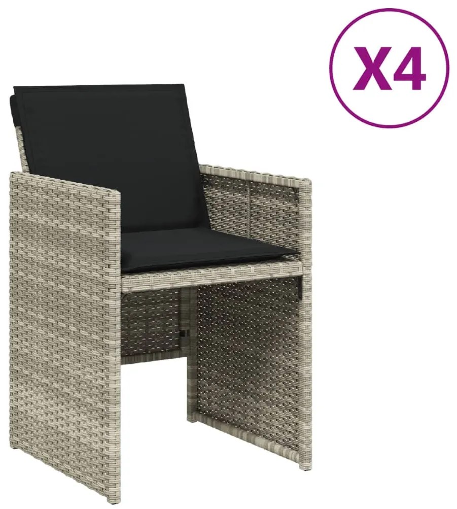 364937 vidaXL Градински столове с възглавници, 4 бр, светлосиви, полиратан