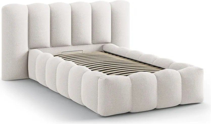 Кремаво единично легло 90x200 cm тапицирано с място за съхранение с включена подматрачна рамка Lupine – Micadoni