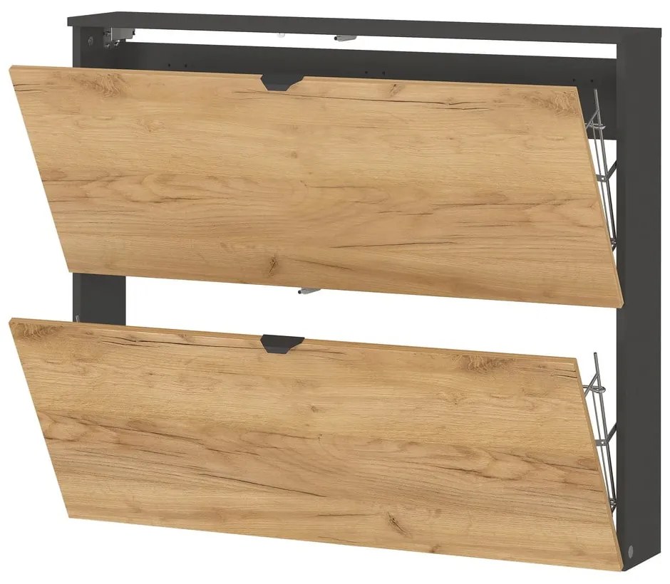 Накланяща се висяща стойка за обувки от декор от дъб в антрацитен и естествен цвят 100x85x19 cm Renell – Germania