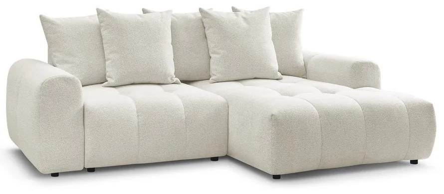 Бял шенилов сгъваем/с място за съхранение ъглов диван (десен ъгъл) Roxelane – Bobochic Paris