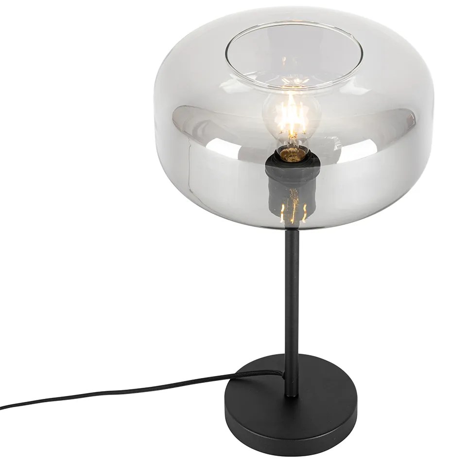 Арт Деко настолна лампа черна с димно стъкло - Bizle