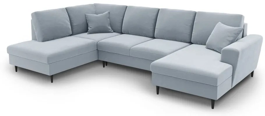 Светлосин кадифен разтегателен ъглов диван с място за съхранение (ляв ъгъл/U форма) Kyoto – Cosmopolitan Design