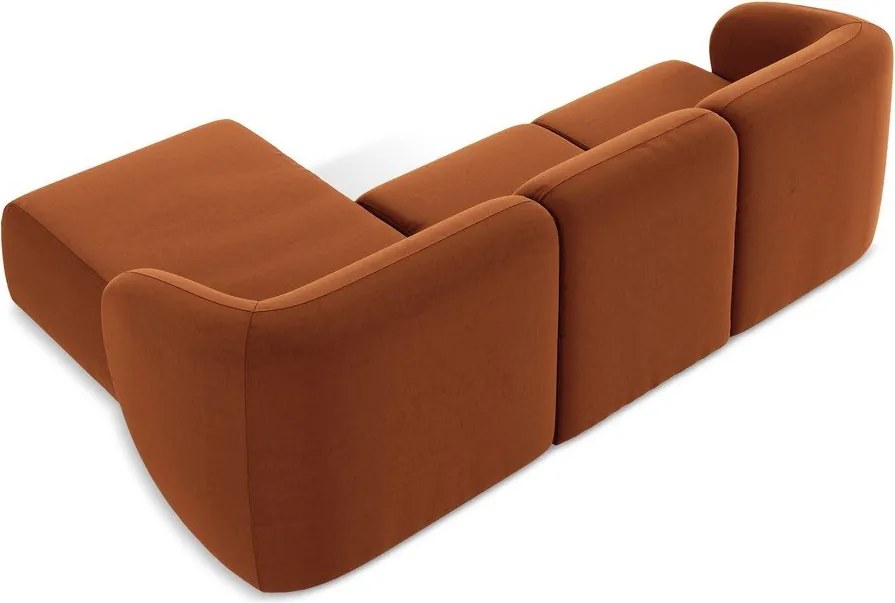 Теракотен кадифен ъглов диван (десен ъгъл) Lani – Makamii